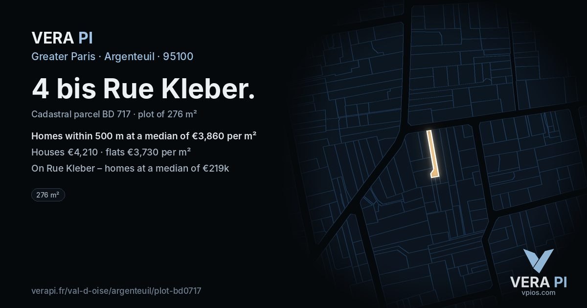 4 bis Rue Kleber, Argenteuil at night – the plot lit, the parcels around coloured by the prices near them