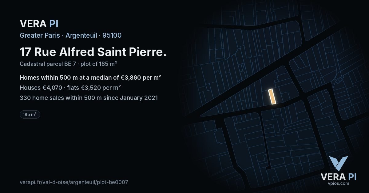 17 Rue Alfred Saint Pierre, Argenteuil at night – the plot lit, the parcels around coloured by the prices near them