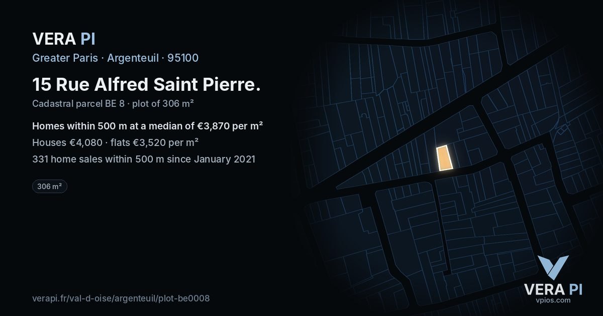 15 Rue Alfred Saint Pierre, Argenteuil at night – the plot lit, the parcels around coloured by the prices near them