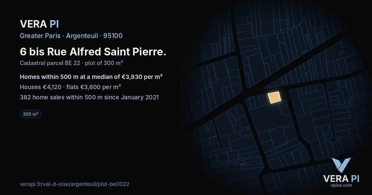 6 bis Rue Alfred Saint Pierre, Argenteuil at night – the plot lit, the parcels around coloured by the prices near them