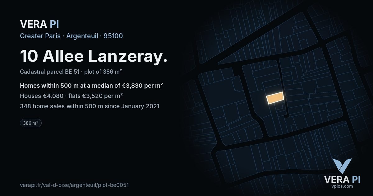 10 Allee Lanzeray, Argenteuil at night – the plot lit, the parcels around coloured by the prices near them