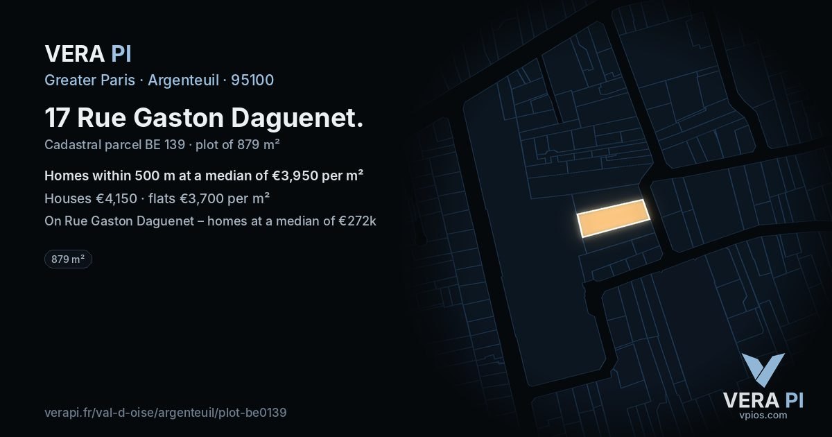 17 Rue Gaston Daguenet, Argenteuil at night – the plot lit, the parcels around coloured by the prices near them