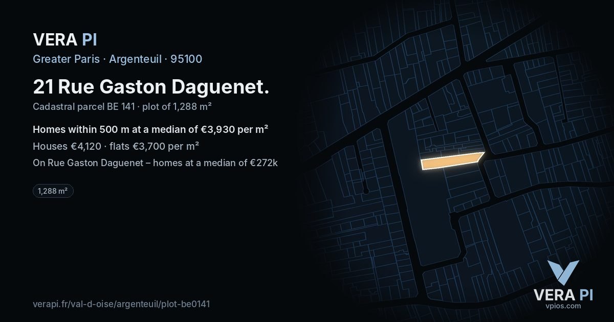 21 Rue Gaston Daguenet, Argenteuil at night – the plot lit, the parcels around coloured by the prices near them