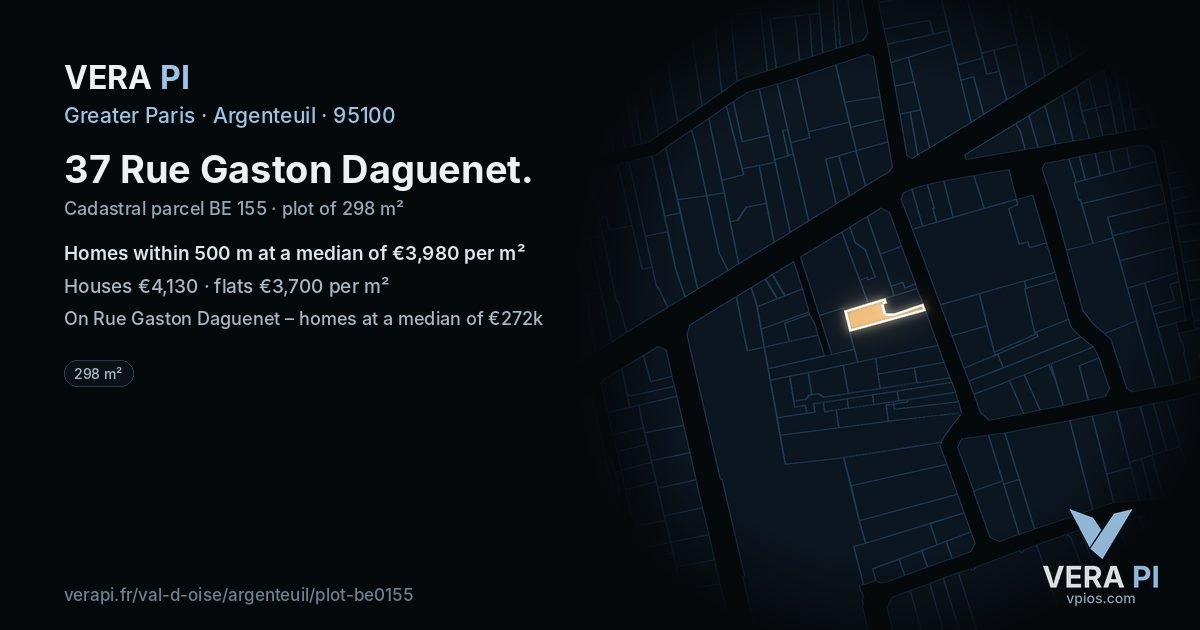 37 Rue Gaston Daguenet, Argenteuil at night – the plot lit, the parcels around coloured by the prices near them