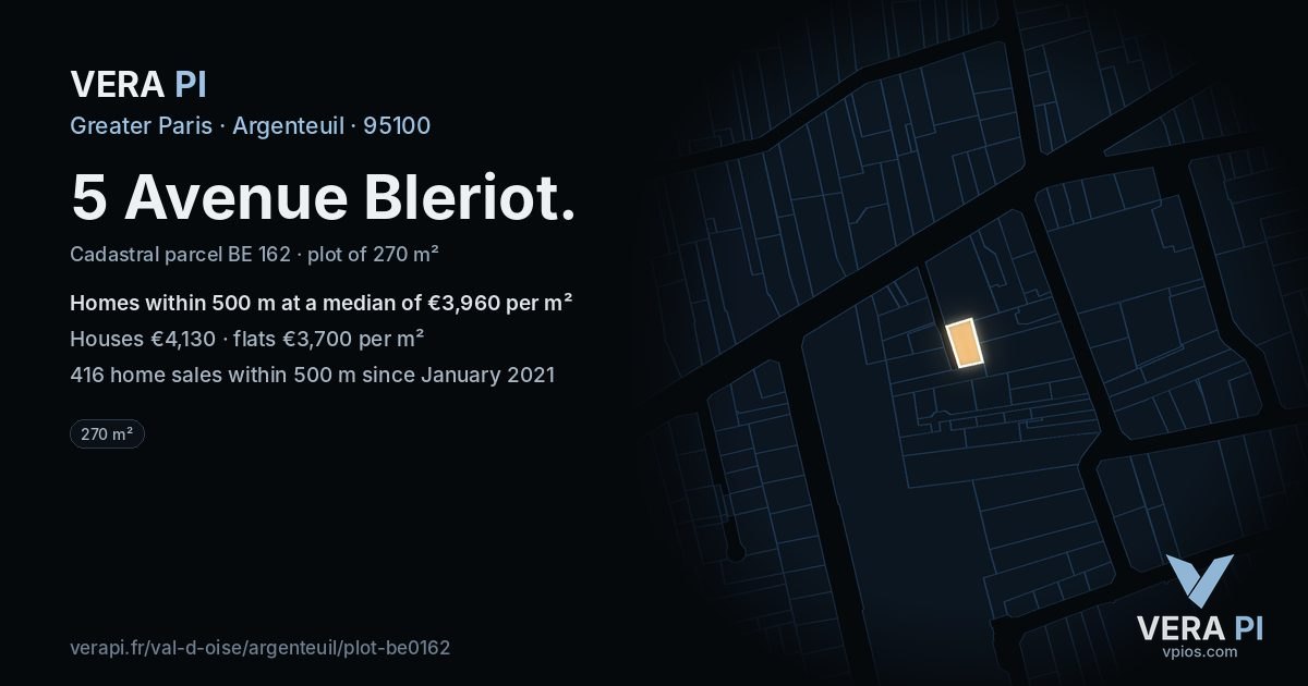 5 Avenue Bleriot, Argenteuil at night – the plot lit, the parcels around coloured by the prices near them