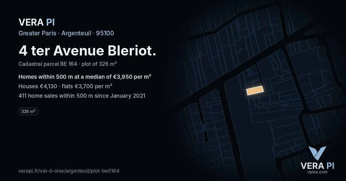 4 ter Avenue Bleriot, Argenteuil at night – the plot lit, the parcels around coloured by the prices near them