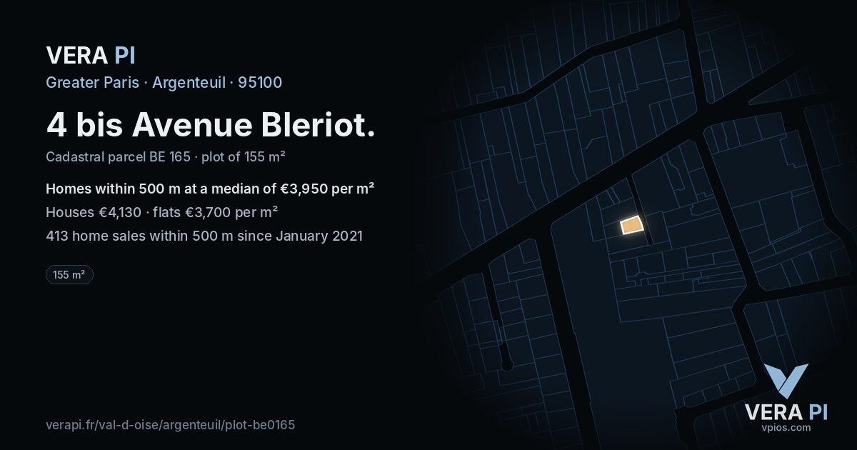 4 bis Avenue Bleriot, Argenteuil at night – the plot lit, the parcels around coloured by the prices near them