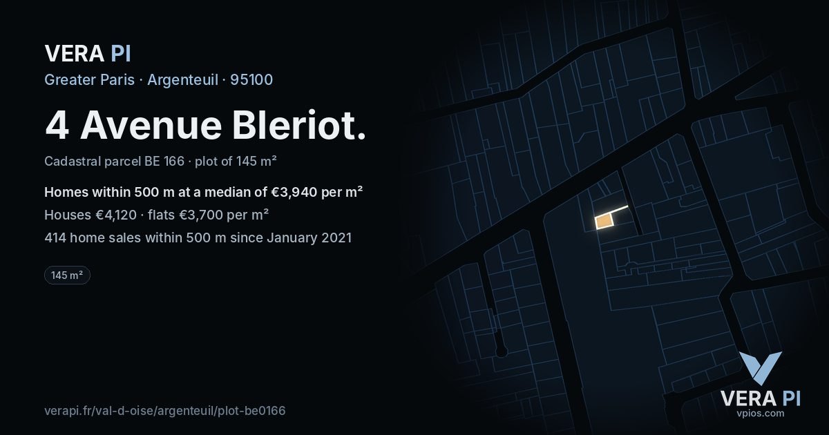 4 Avenue Bleriot, Argenteuil at night – the plot lit, the parcels around coloured by the prices near them