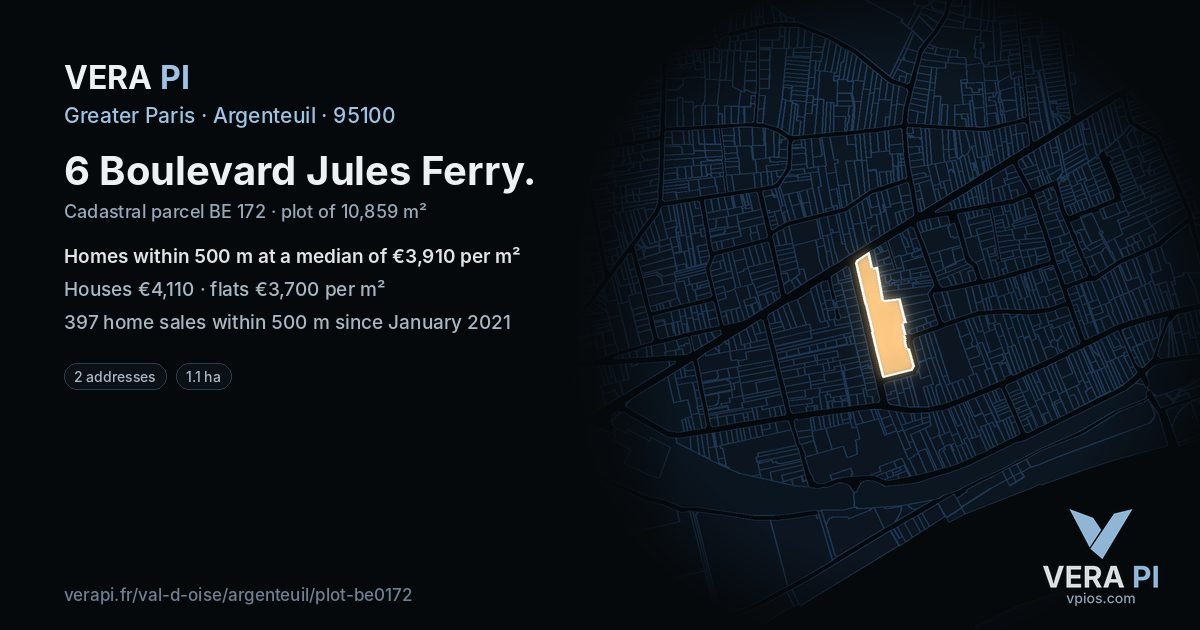 6 Boulevard Jules Ferry, Argenteuil at night – the plot lit, the parcels around coloured by the prices near them