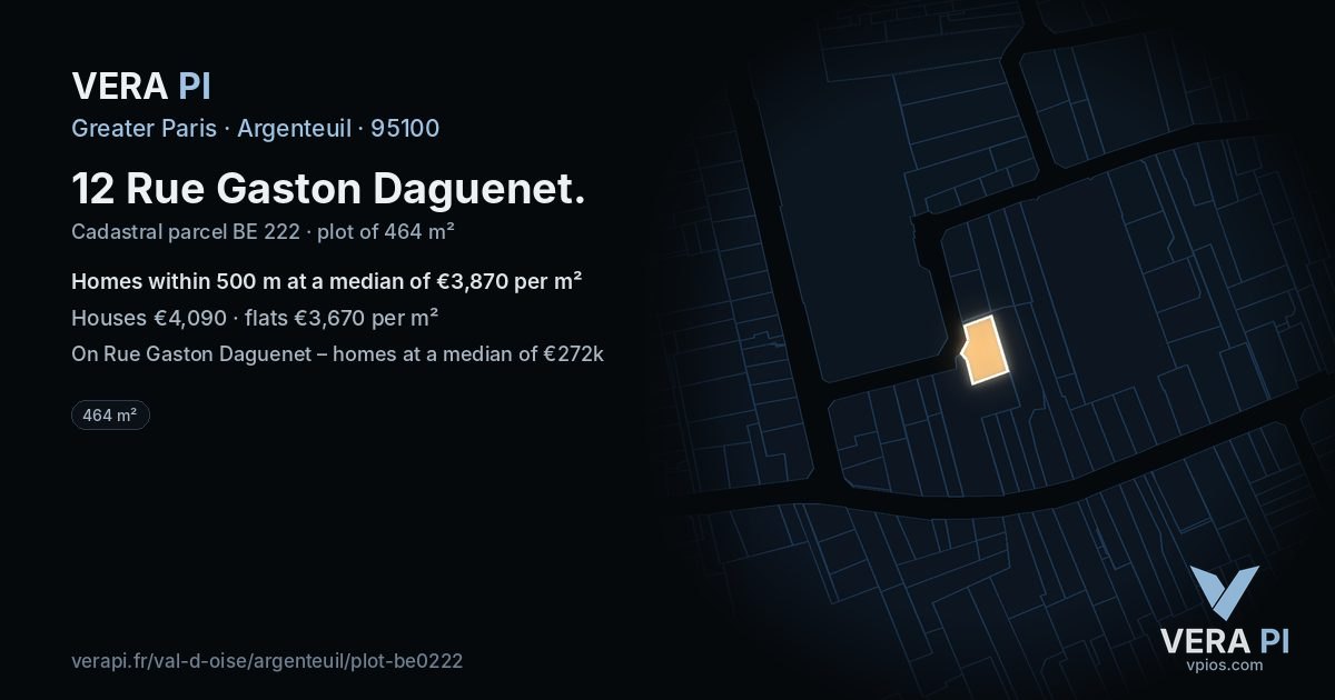 12 Rue Gaston Daguenet, Argenteuil at night – the plot lit, the parcels around coloured by the prices near them