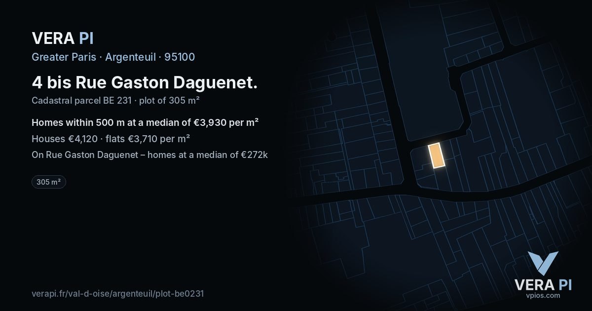 4 bis Rue Gaston Daguenet, Argenteuil at night – the plot lit, the parcels around coloured by the prices near them