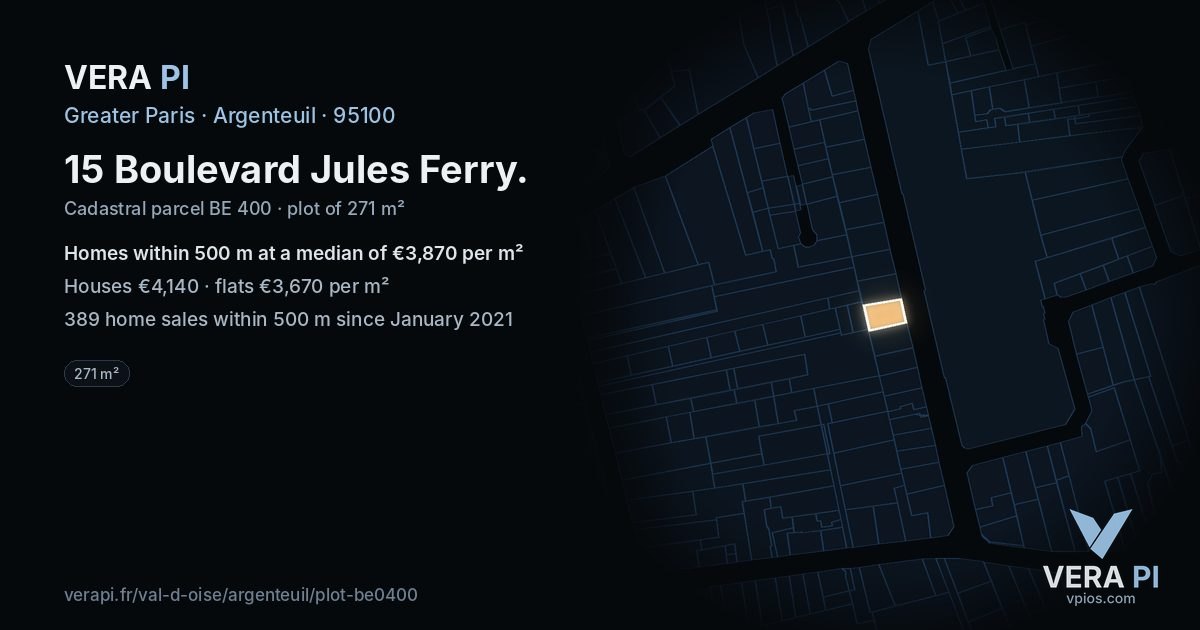 15 Boulevard Jules Ferry, Argenteuil at night – the plot lit, the parcels around coloured by the prices near them