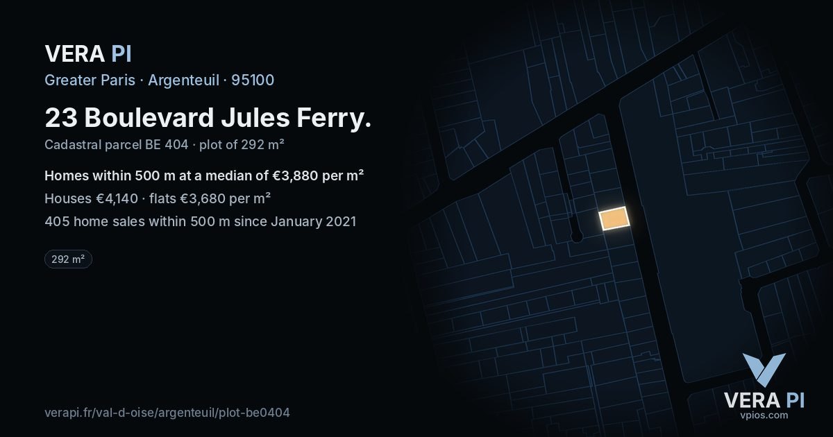 23 Boulevard Jules Ferry, Argenteuil at night – the plot lit, the parcels around coloured by the prices near them
