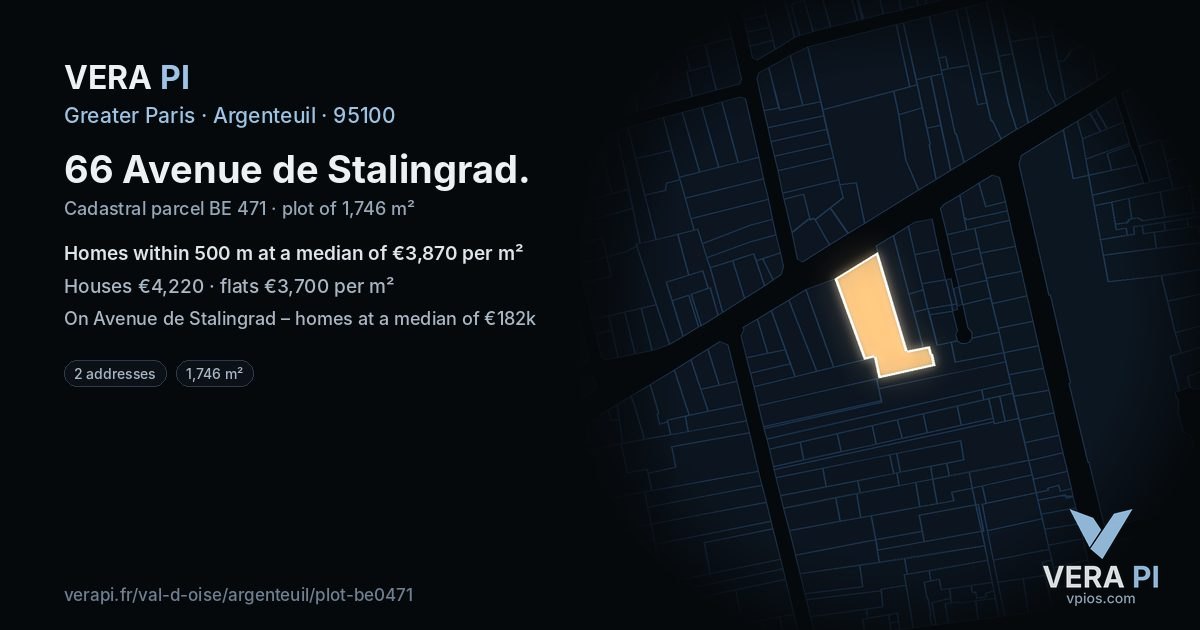 66 Avenue de Stalingrad, Argenteuil at night – the plot lit, the parcels around coloured by the prices near them