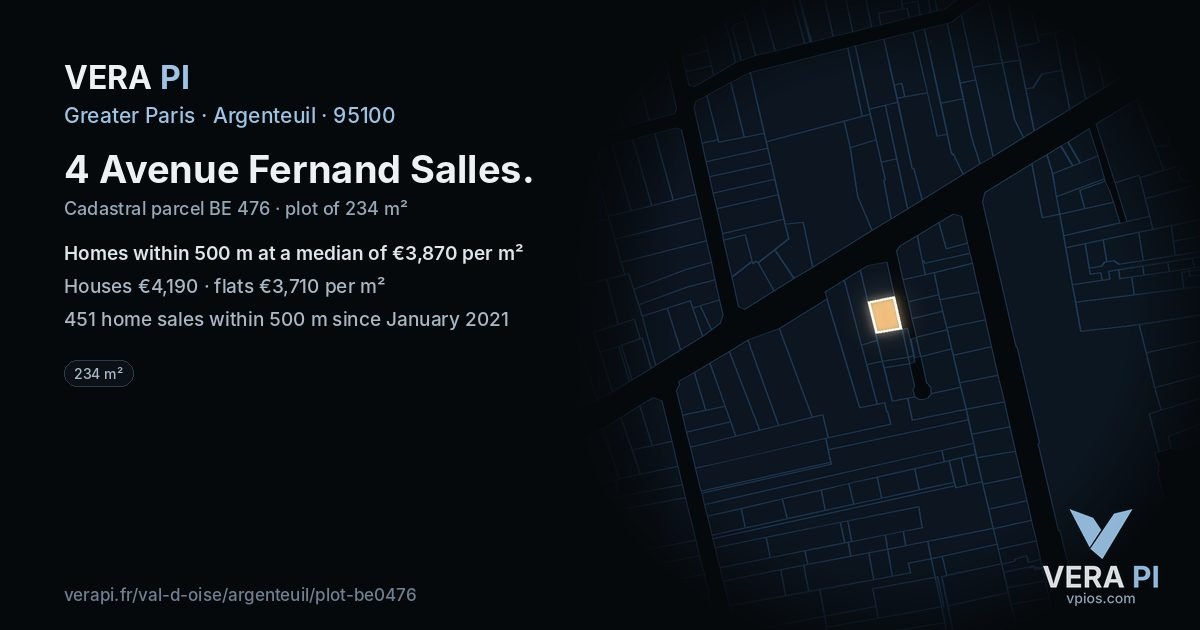 4 Avenue Fernand Salles, Argenteuil at night – the plot lit, the parcels around coloured by the prices near them