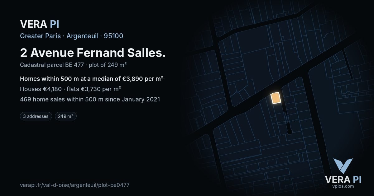 2 Avenue Fernand Salles, Argenteuil at night – the plot lit, the parcels around coloured by the prices near them