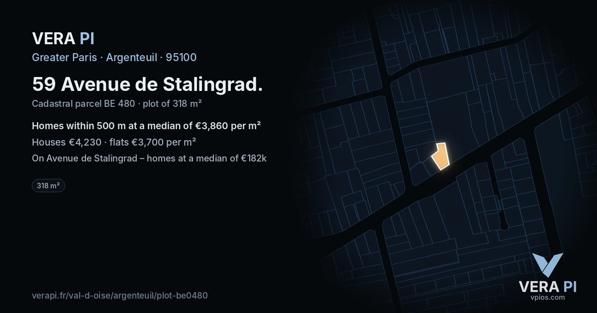 59 Avenue de Stalingrad, Argenteuil at night – the plot lit, the parcels around coloured by the prices near them