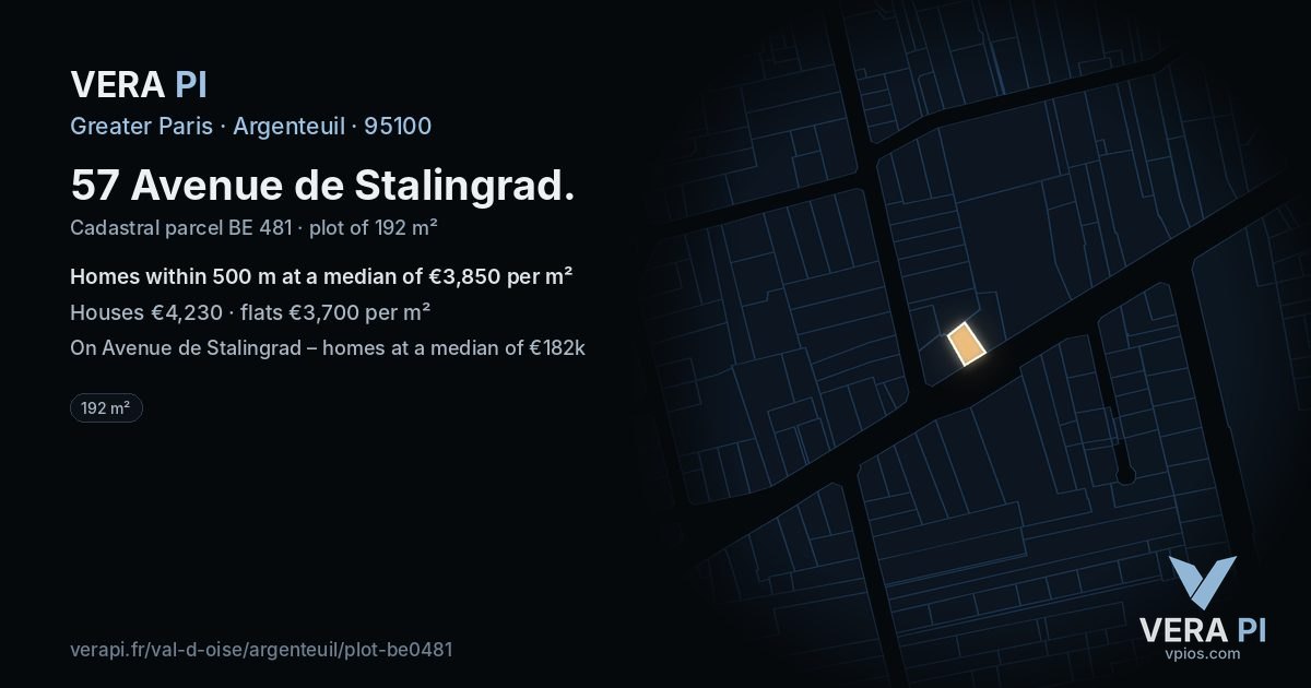 57 Avenue de Stalingrad, Argenteuil at night – the plot lit, the parcels around coloured by the prices near them