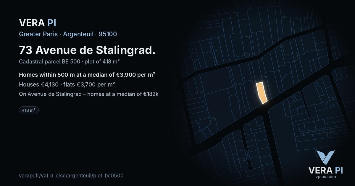 73 Avenue de Stalingrad, Argenteuil at night – the plot lit, the parcels around coloured by the prices near them
