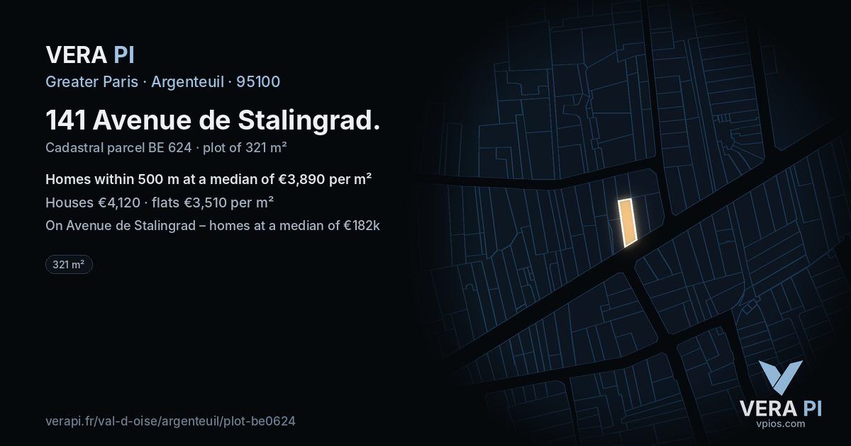 141 Avenue de Stalingrad, Argenteuil at night – the plot lit, the parcels around coloured by the prices near them