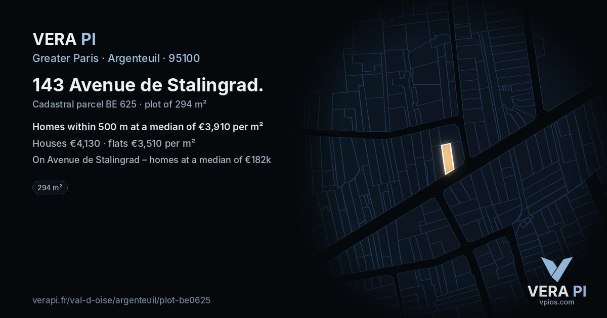 143 Avenue de Stalingrad, Argenteuil at night – the plot lit, the parcels around coloured by the prices near them