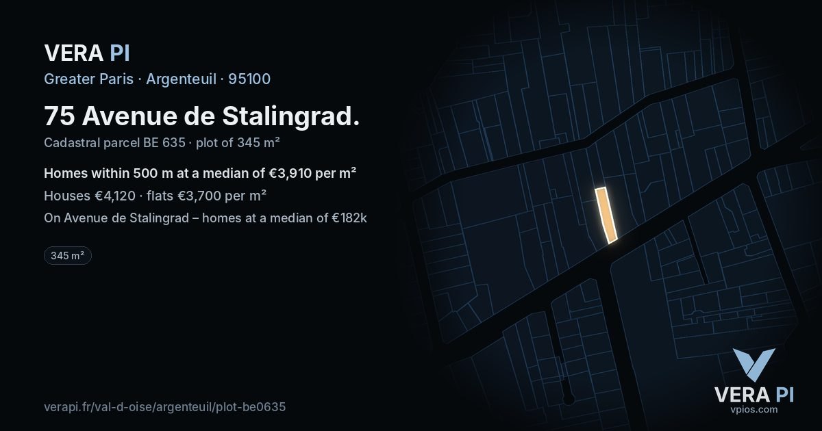 75 Avenue de Stalingrad, Argenteuil at night – the plot lit, the parcels around coloured by the prices near them