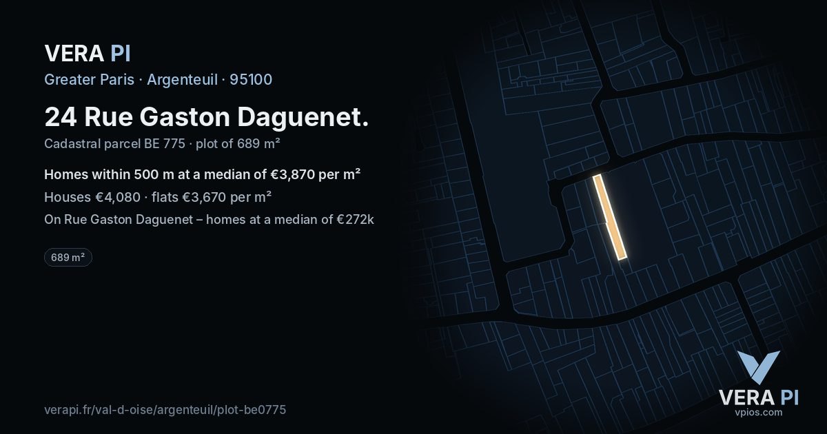 24 Rue Gaston Daguenet, Argenteuil at night – the plot lit, the parcels around coloured by the prices near them