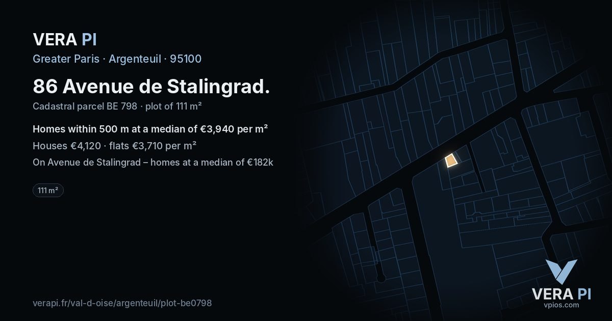 86 Avenue de Stalingrad, Argenteuil at night – the plot lit, the parcels around coloured by the prices near them