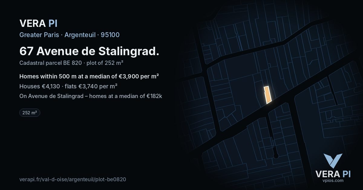 67 Avenue de Stalingrad, Argenteuil at night – the plot lit, the parcels around coloured by the prices near them