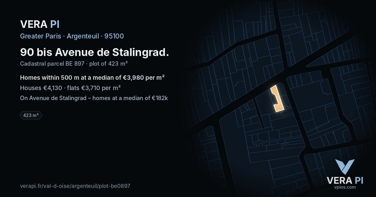90 bis Avenue de Stalingrad, Argenteuil at night – the plot lit, the parcels around coloured by the prices near them