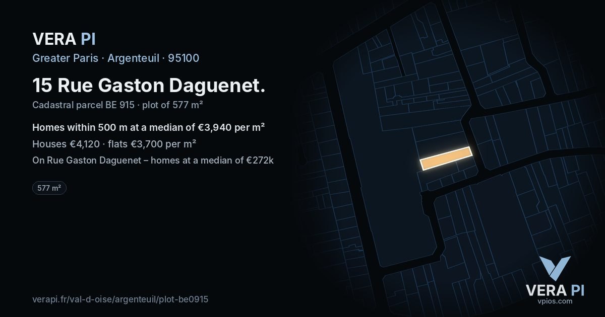 15 Rue Gaston Daguenet, Argenteuil at night – the plot lit, the parcels around coloured by the prices near them