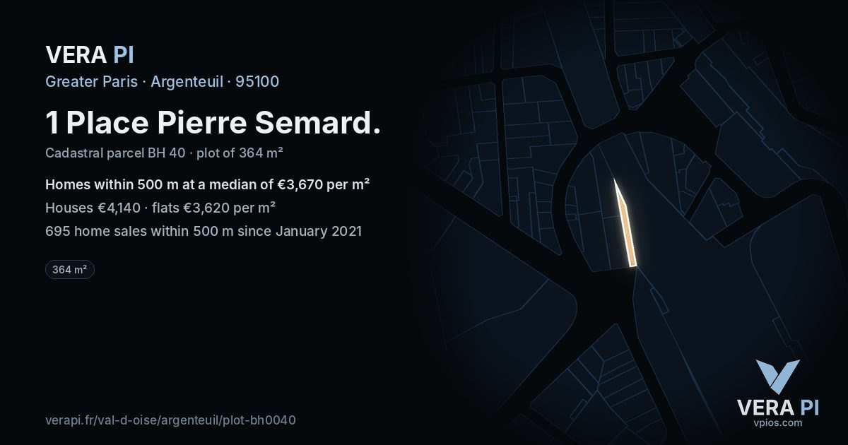 1 Place Pierre Semard, Argenteuil at night – the plot lit, the parcels around coloured by the prices near them