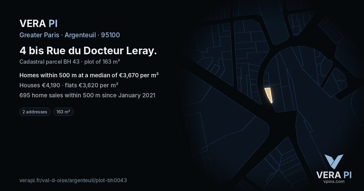 4 bis Rue du Docteur Leray, Argenteuil at night – the plot lit, the parcels around coloured by the prices near them