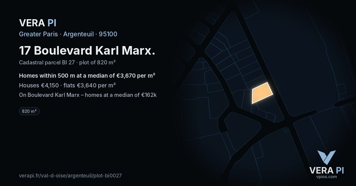 17 Boulevard Karl Marx, Argenteuil at night – the plot lit, the parcels around coloured by the prices near them