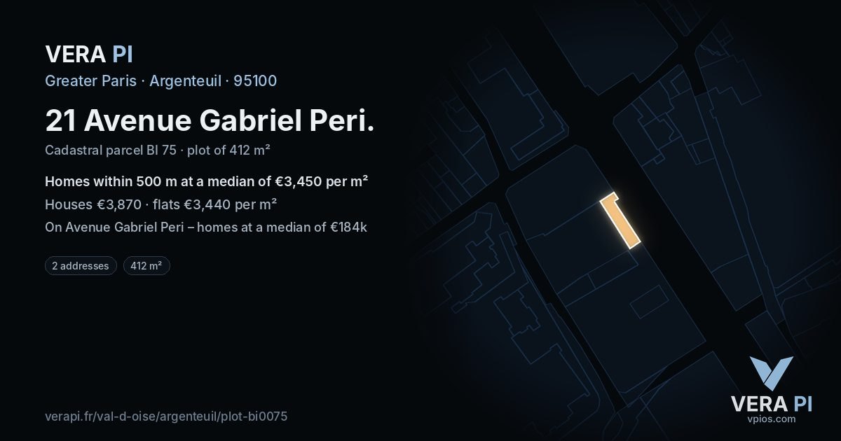 21 Avenue Gabriel Peri, Argenteuil at night – the plot lit, the parcels around coloured by the prices near them