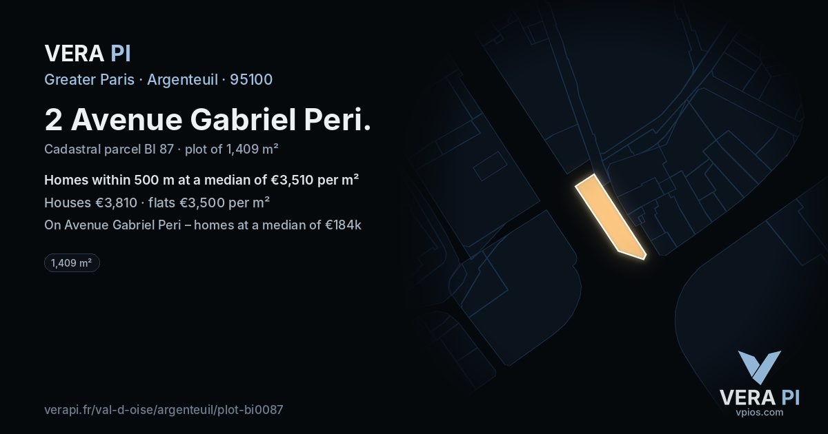2 Avenue Gabriel Peri, Argenteuil at night – the plot lit, the parcels around coloured by the prices near them