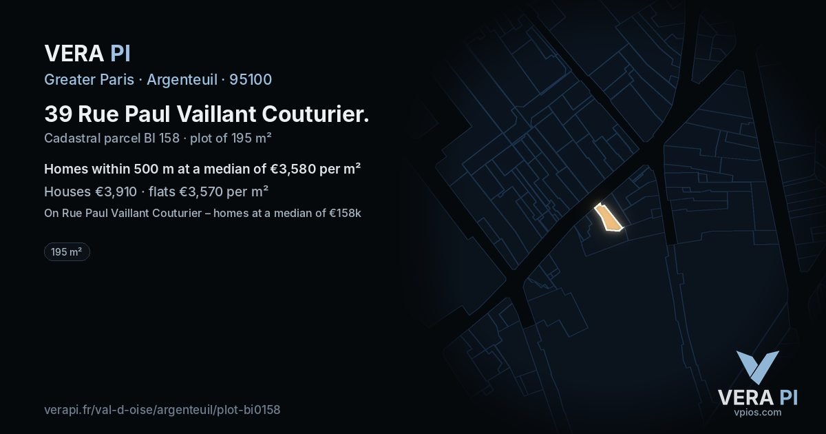 39 Rue Paul Vaillant Couturier, Argenteuil at night – the plot lit, the parcels around coloured by the prices near them