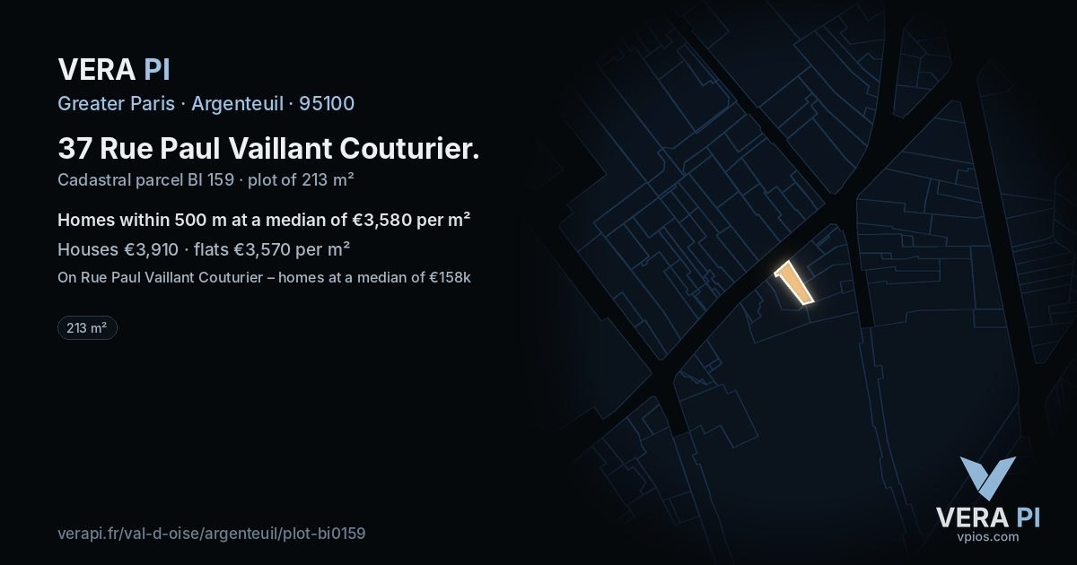 37 Rue Paul Vaillant Couturier, Argenteuil at night – the plot lit, the parcels around coloured by the prices near them