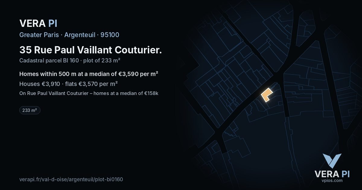 35 Rue Paul Vaillant Couturier, Argenteuil at night – the plot lit, the parcels around coloured by the prices near them
