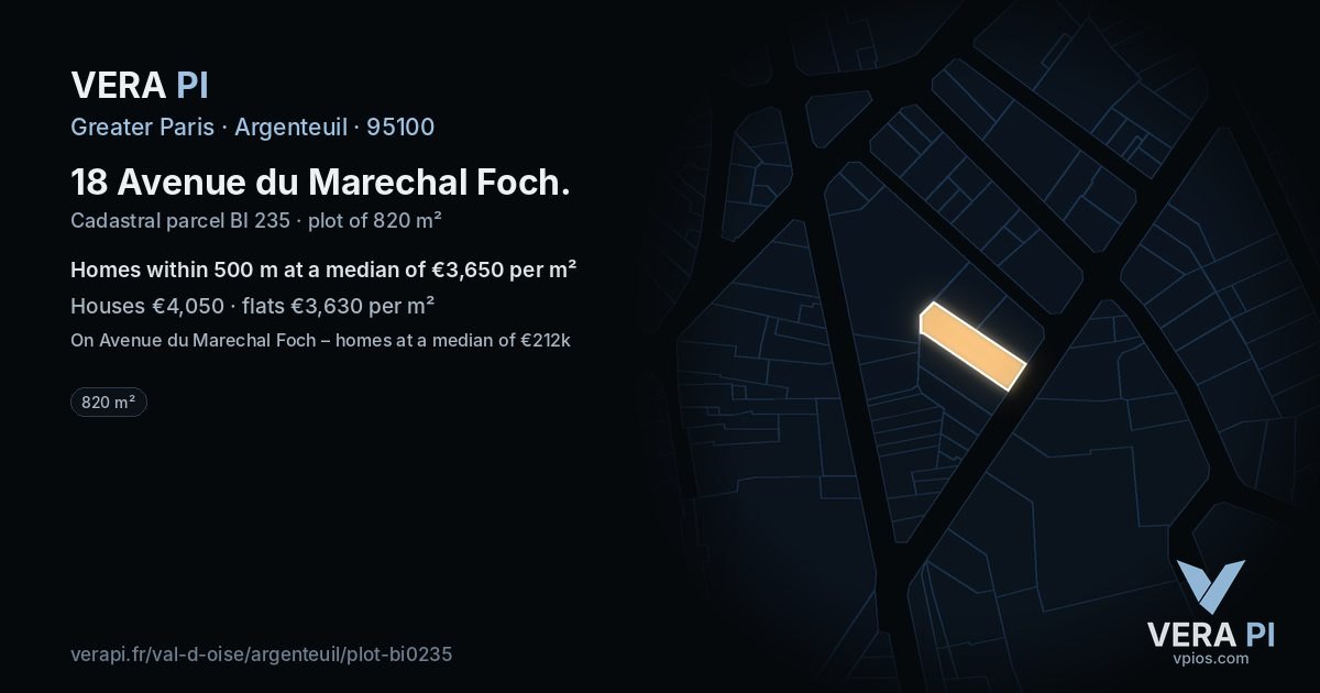 18 Avenue du Marechal Foch, Argenteuil at night – the plot lit, the parcels around coloured by the prices near them