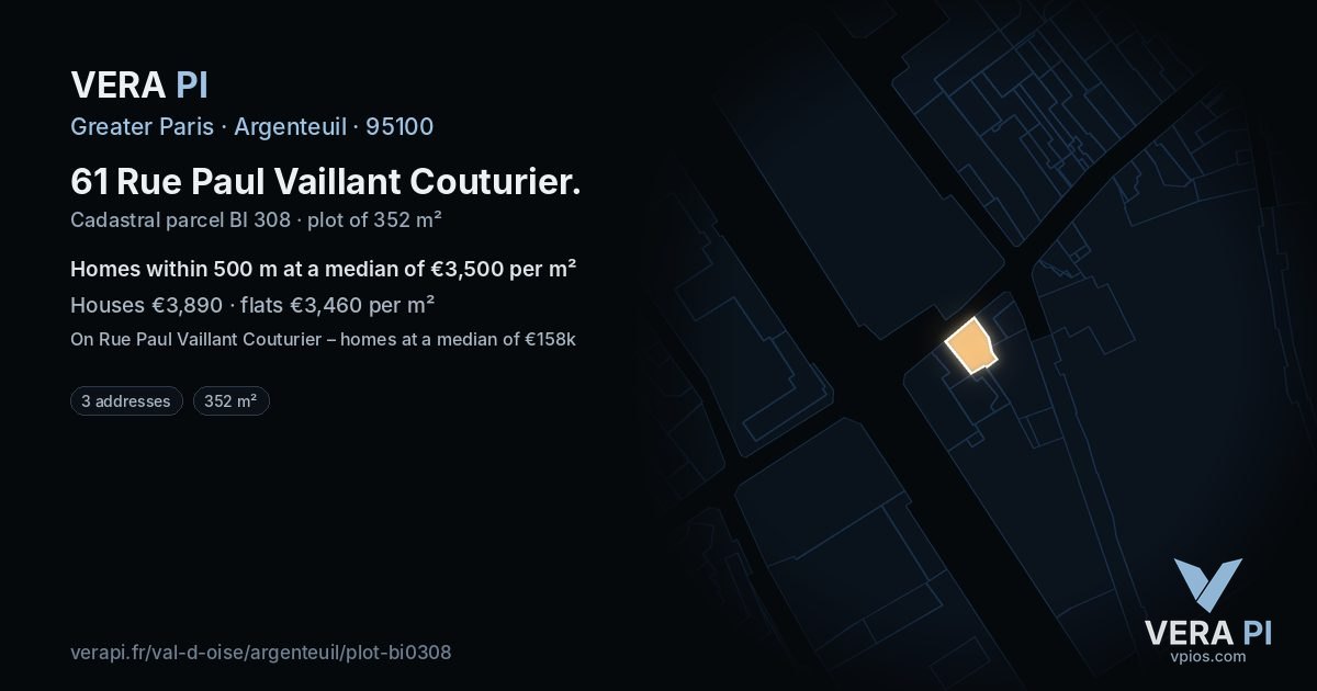 61 Rue Paul Vaillant Couturier, Argenteuil at night – the plot lit, the parcels around coloured by the prices near them