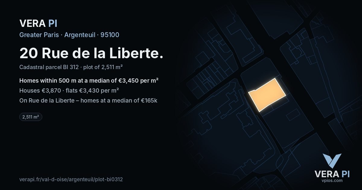 20 Rue de la Liberte, Argenteuil at night – the plot lit, the parcels around coloured by the prices near them
