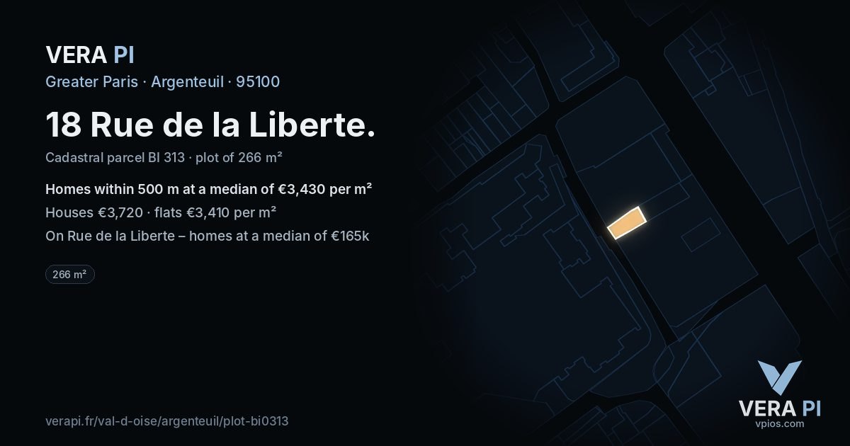 18 Rue de la Liberte, Argenteuil at night – the plot lit, the parcels around coloured by the prices near them