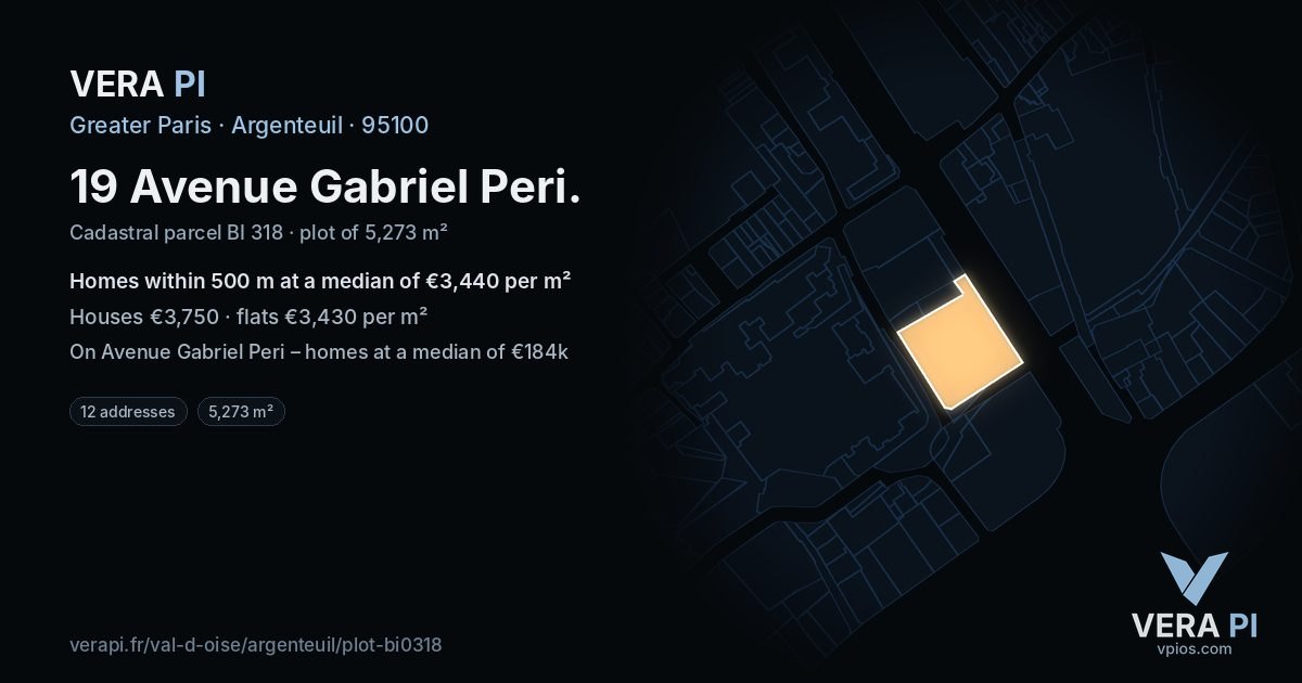19 Avenue Gabriel Peri, Argenteuil at night – the plot lit, the parcels around coloured by the prices near them