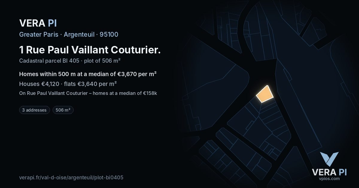 1 Rue Paul Vaillant Couturier, Argenteuil at night – the plot lit, the parcels around coloured by the prices near them