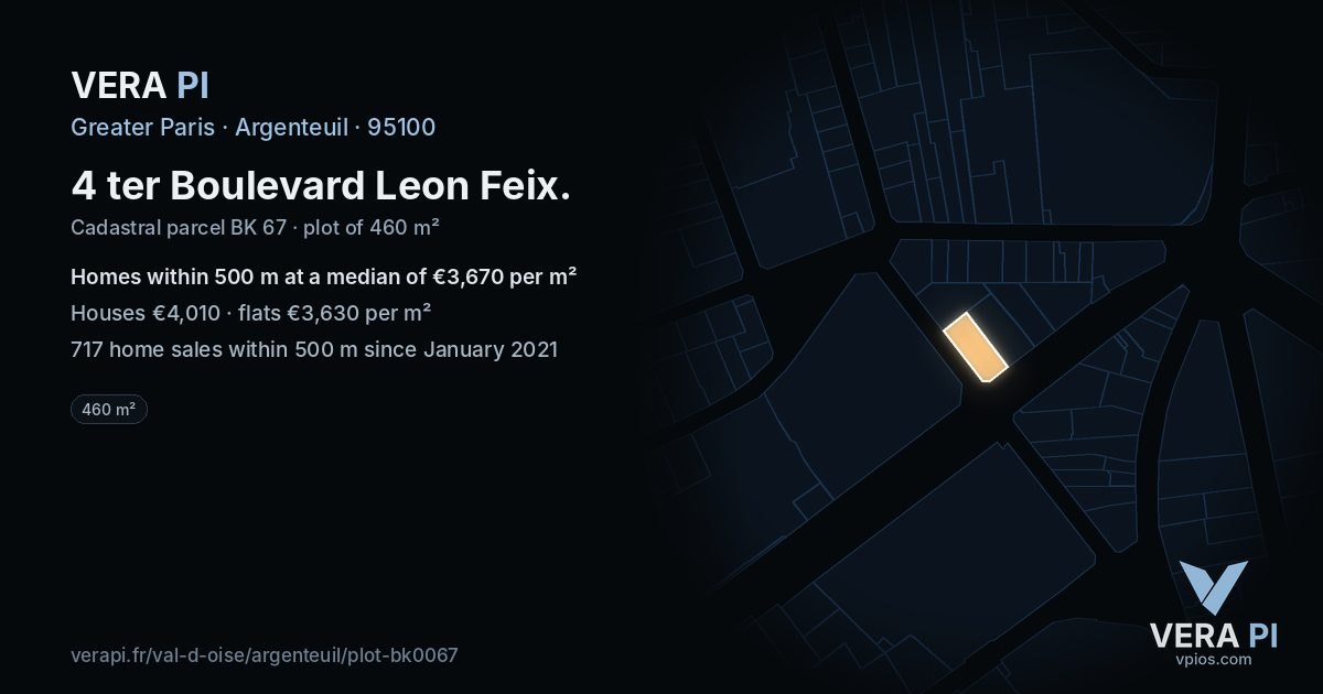 4 ter Boulevard Leon Feix, Argenteuil at night – the plot lit, the parcels around coloured by the prices near them