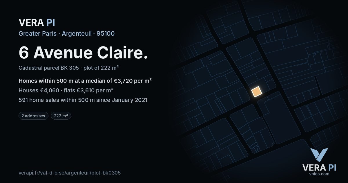 6 Avenue Claire, Argenteuil at night – the plot lit, the parcels around coloured by the prices near them