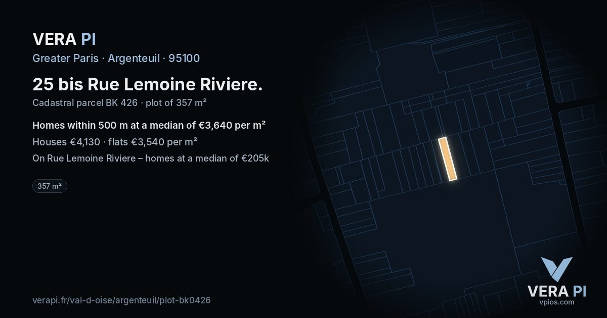 25 bis Rue Lemoine Riviere, Argenteuil at night – the plot lit, the parcels around coloured by the prices near them