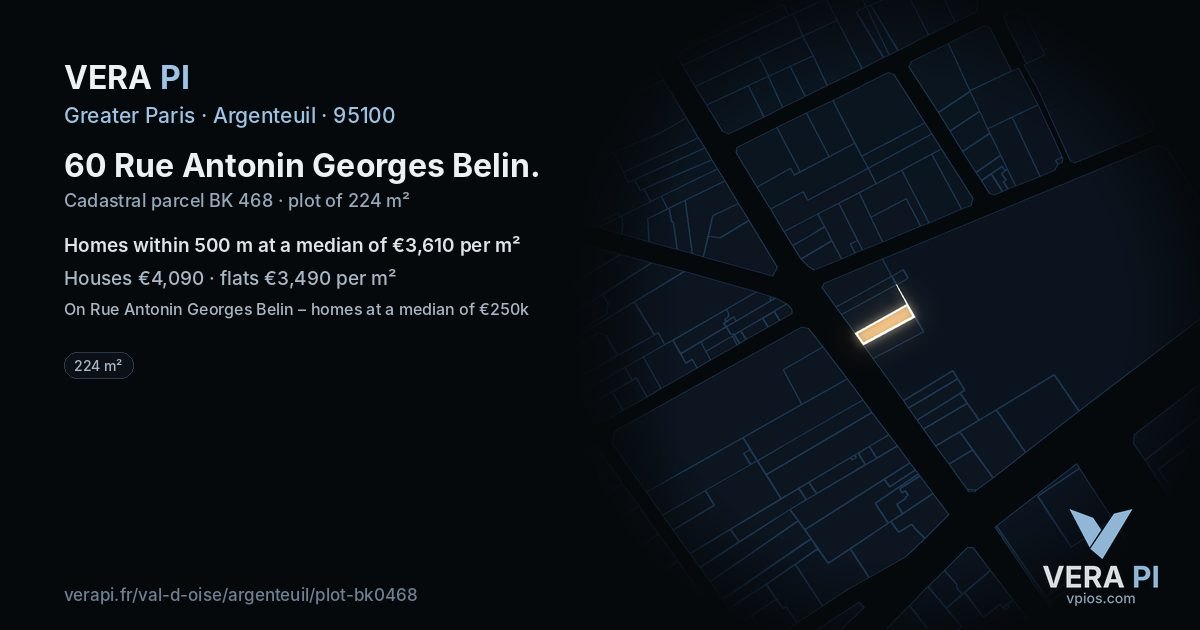 60 Rue Antonin Georges Belin, Argenteuil at night – the plot lit, the parcels around coloured by the prices near them