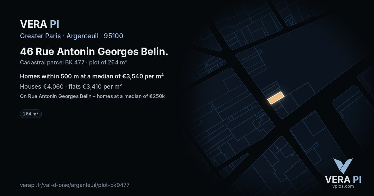 46 Rue Antonin Georges Belin, Argenteuil at night – the plot lit, the parcels around coloured by the prices near them